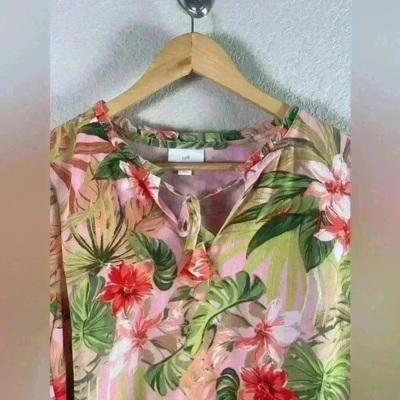 J. Jill Seashell Paradise Tunic Blouse Floral Tropical Pink Womens Small Petite - Picture 3 of 10